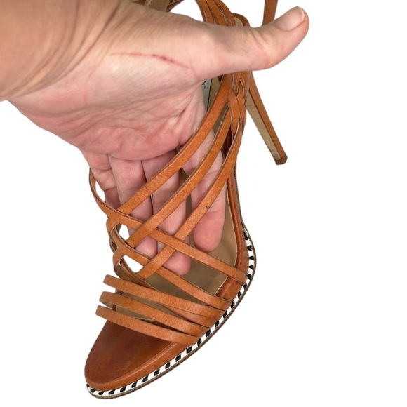 Diane von Furstenberg Tan Leather Strappy Slingback Stiletto Sexy Heels SZ 8.5 B - Picture 5 of 11